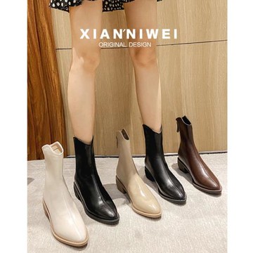 中筒靴尖頭西部牛仔靴女2025年春秋短靴馬丁靴騎士瘦瘦靴單靴子女