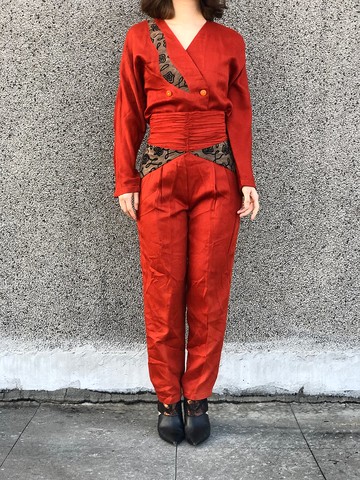 雙腰間花紋高腰褲