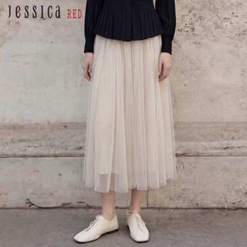 JESSICA RED - 溫柔氣質寬鬆鬆緊腰長紗裙R62103