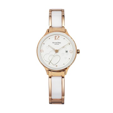 Roven Dino羅梵迪諾 心心相印時尚腕錶-玫瑰金X白
