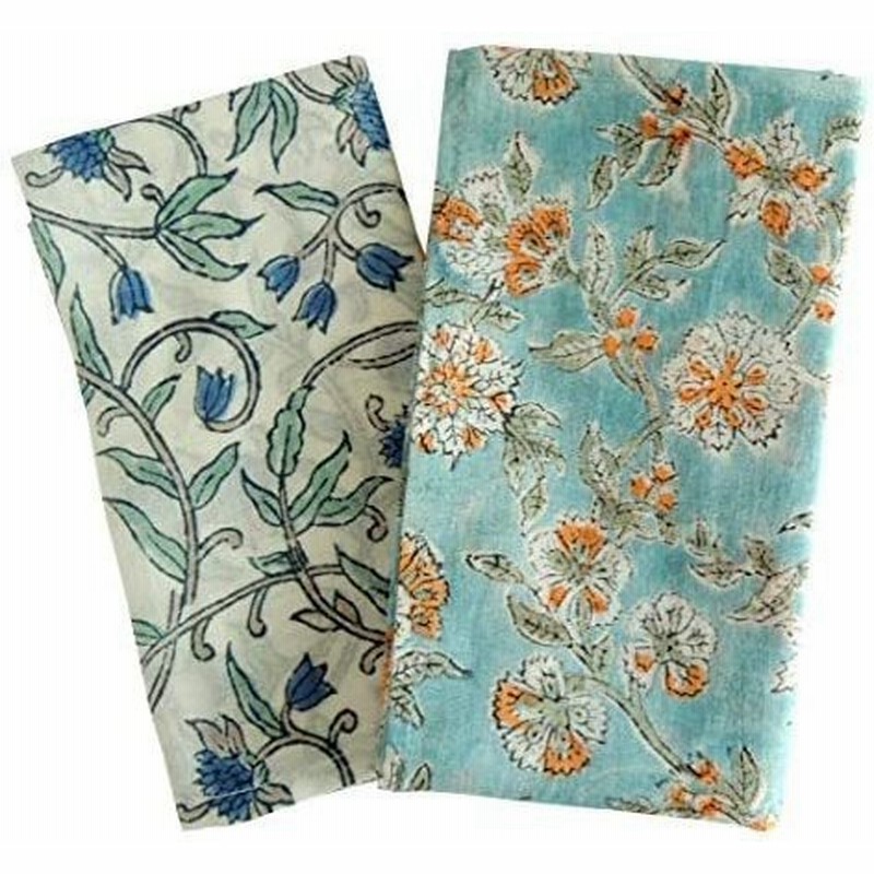 ハンカチ 青 バンダナ 花柄 おしゃれ インド綿 コットン アジアン 北欧 ブロックプリント 薄手 2枚 セット ブルー ギフト ブルー 通販 Lineポイント最大get Lineショッピング