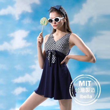 連身泳裝現貨台灣製造圓點印花裙式連身泳衣(附帽)【36-66-8H19116-19】ibella 艾貝拉