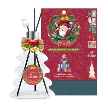 QiMart MIT聖誕樹造型香氛珪藻土擴香瓶 Set 200ml  手工珪藻土擴香塊  碳纖維擴香棒  聖誕蝴蝶結  雪花造景景粉  蜜糖果園  1組