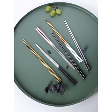 華孚歐式高檔304不銹鋼便攜餐具方形鏡面成人實心筷子家用防滑1雙