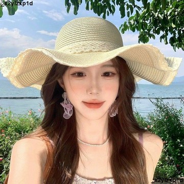 【法式大簷蕾絲花邊】太陽帽 草帽 遮陽帽 帽 草帽女 帽子 夏季旅遊度假帽 海邊沙灘遮陽帽子 新款