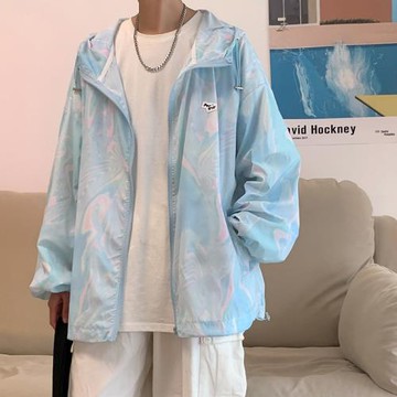 港風帥氣寬松大碼夏季漸變防曬衣