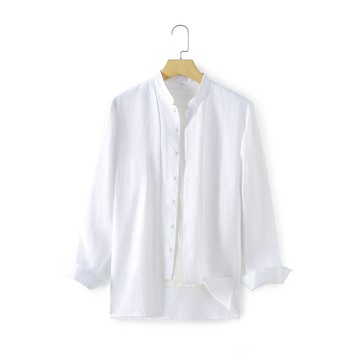 現貨+預購 亞麻襯衫長袖上衣-休閒透氣立領男裝4色74ew40【獨家進口】【米蘭精品】