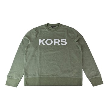 MICHAEL KORS絨毛字母立體LOGO棉質男款長袖T恤(軍綠x白字)