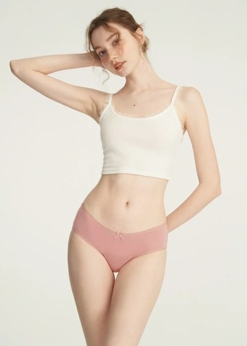 抗菌系列．花邊中腰三角內褲(豆紅)