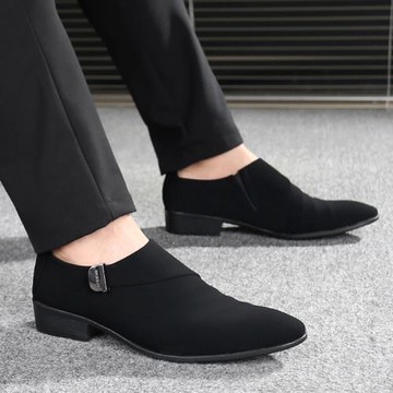 韓版潮流皮鞋英倫男士流行套腳休閑發型師鞋子磨砂皮透氣尖頭男鞋