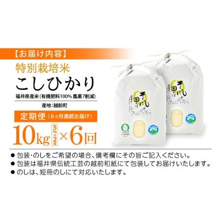 ふるさと納税 米 定期便 ≪6ヶ月連続お届け≫ 特別栽培米 コシヒカリ 10kg × 6回 令和5年産 新米 福井県産 [e.. 福井県越前町