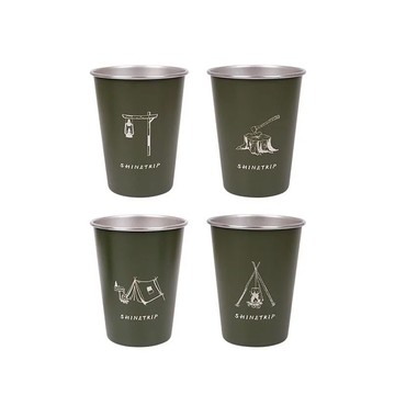 不銹鋼露營杯(4入)『墨綠色』350ml 2200033 戶外 露營 登山 馬克杯 不銹鋼杯 隔熱杯 野餐杯
