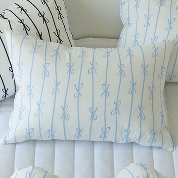 Nubile 蝴蝶結高密度水洗純棉四季枕頭套  1個  50x70cm  天藍色