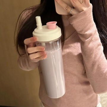 手慢無⚡吸管杯 奶茶杯 玻璃杯 便攜水杯 随手杯 高顏值韓式大容量隨行吸管塑膠杯 耐溫便攜ins風水杯奶茶杯子 田螺精選