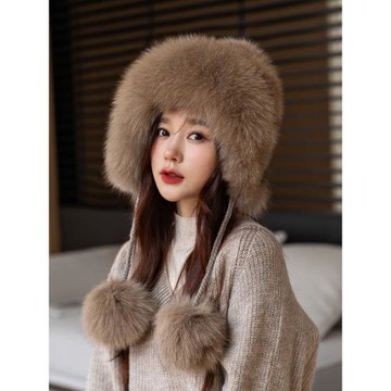 冬季紫貂毛護耳帽女韓版戶外保暖真毛水貂雷鋒帽狐貍毛球皮草帽子