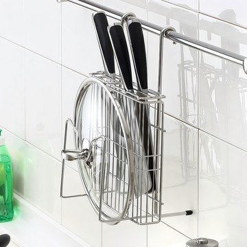 SHCJ 生活采家 台灣製304不鏽鋼廚房掛式刀具鍋蓋砧板架  銀色  1個