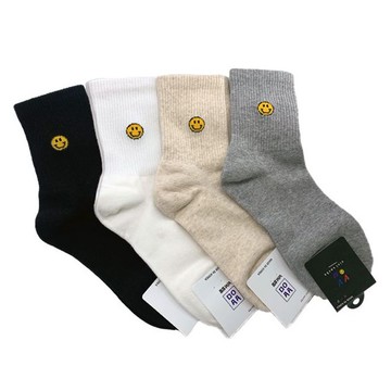 AMICA ~1226#笑臉羅紋素面中筒襪(1雙入) 款式可選