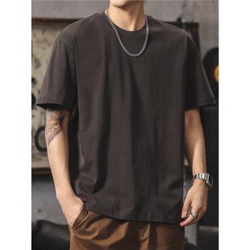 夏季冰絲t恤男短袖寬松潮牌簡約純色美式復古青少年休閑圓領半袖