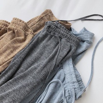 柔軟入骨針織闊腿褲女高腰寬松垂感直筒運動休閑褲薄款拖地長褲夏