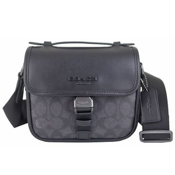 COACH 灰黑色防水布翻蓋方形斜背/手提包