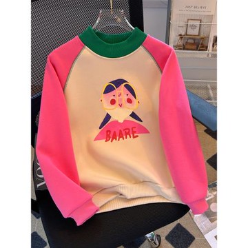 女童加厚衛衣2025秋冬裝新款兒童韓版洋氣插肩袖小女孩加絨上衣潮