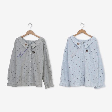 【Dailo】櫻桃條紋餅乾繡花休閒襯衫 藍 深藍