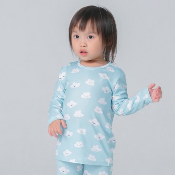 藍色雲朵溫灸刷毛圓領發熱衣(天空藍 童70-90)