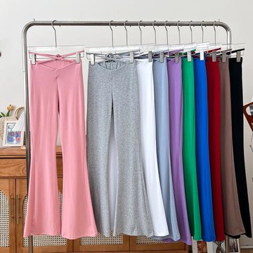 歐美性感百搭交叉綁帶低腰顯瘦微喇叭褲垂感休閑褲長褲拖地褲女