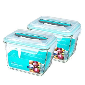 Glasslock 附提把手提強化玻璃保鮮盒2件組 2.5L  2 個容器 + 2 個蓋子  2個