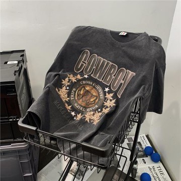 水洗做舊重磅短袖t恤男士夏季潮牌寬松大碼美式高街復古半袖衣服