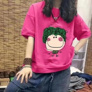 大尺碼女裝 女上衣 短袖t恤 韓版上衣 可愛短袖 寬鬆上衣 百搭卡通 印花短袖 遮肉上衣 印花t恤 夏天上衣 女生短袖
