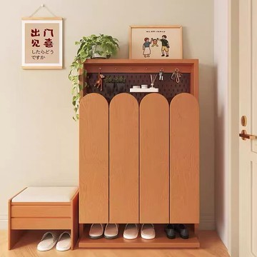 公司貨 超低價 北歐櫻桃木實木鞋櫃日式復古小戶型儲物櫃家用門口簡約入戶玄關櫃 快速發貨
