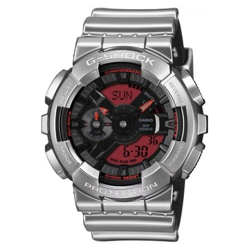 CASIO 卡西歐 G-SHOCK 紅色點綴運動戶外雙顯錶 GM-110YRA-8ADR  銀色 + 黑色 + 紅色  51.9 x 48.8 x 16.9mm  1個