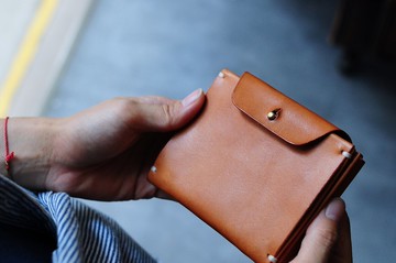 手縫皮革簡約短銀包 短夾 皮夾