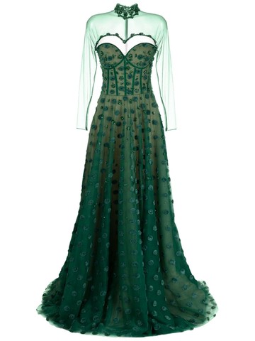 Saiid Kobeisy - polka dot beaded tulle gown - women - Polyester - 42 - Green