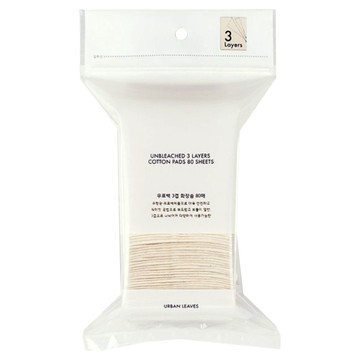 URBAN LEAVES 原色三層化妝棉 無添加漂白劑及螢光劑 50x65mm  80片  1包