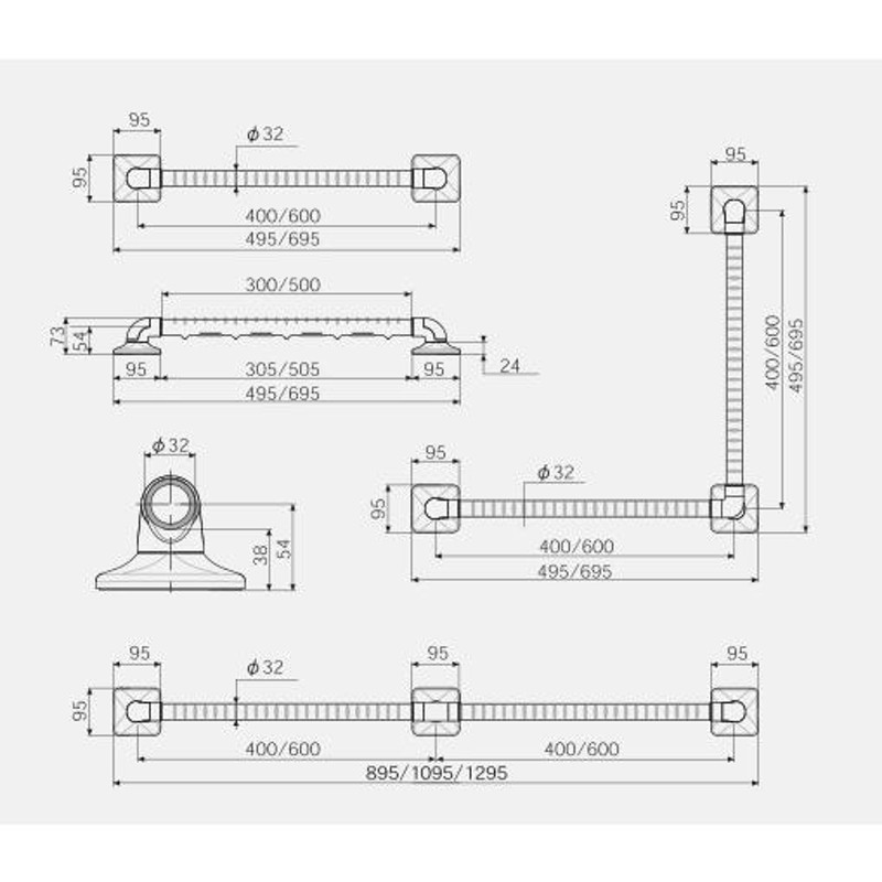 ホクメイ ベストセレクトバー タイル・樹脂壁面手すり L型・400mm