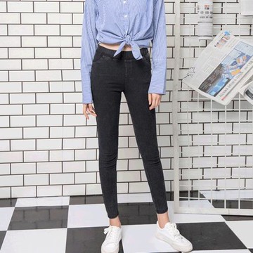 【charme】超彈力修身不顯胖雪花牛仔鉛筆褲