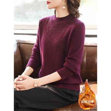 中年媽媽裝冬裝打底衫新款羊毛衫中老年人女裝秋冬裝加絨加厚毛衣
