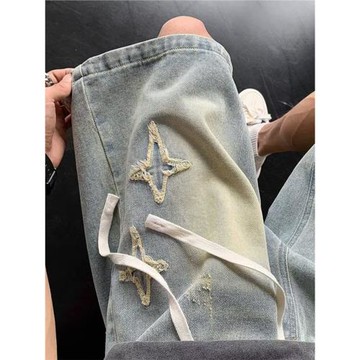 牛仔短褲男夏美式復古高街五分褲潮牌水洗設計感寬松闊腿百搭中褲