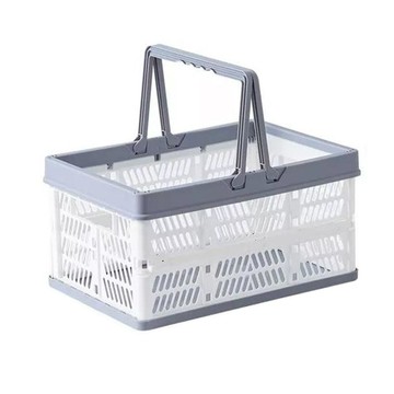 手提摺疊收納籃  大(45 x 31.5 x 24cm)  灰白色  1個