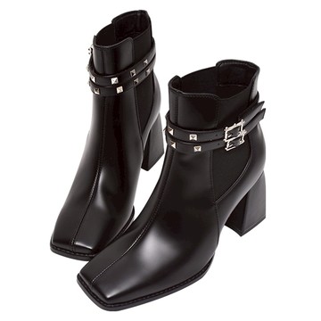 ANNSTAR 張琳ilsa聯名-微潮跩甜鉚釘切爾西短靴7cm-黑