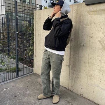 B136 mos自主做舊雙膝帆布工裝褲