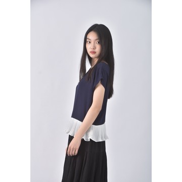 (S) eyescream質感撞色藍色短袖上衣二手衣