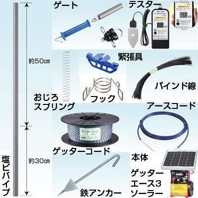 グローランド サル用 ソーラー電気柵 おじろ用心棒 周囲50m フェンス1m セット