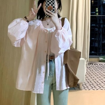IELGY 粉色燈籠袖襯衫女薄款設計上衣