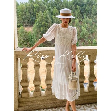 RIXO STREET法式蕾絲裙連衣裙白色氣質溫柔風中長裙度假女裝裙子