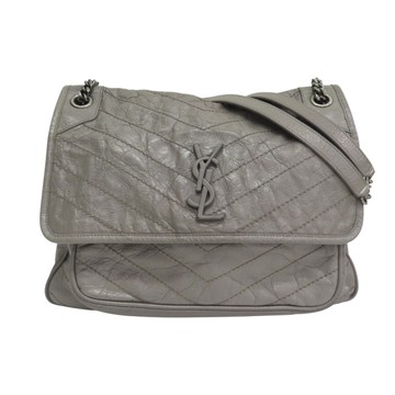 【二手名牌BRAND OFF】SAINT LAURENT YSL 聖羅蘭 灰色羊皮 NIKI 中號 肩背包 498883