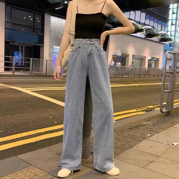 復古秋季大碼胖mm牛仔長褲女學生韓版chic寬松顯瘦百搭闊腿直筒褲