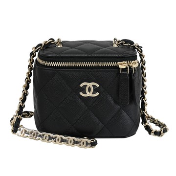 CHANEL AP2624 經典雙C LOGO鏈帶迷你化妝盒小廢包.黑